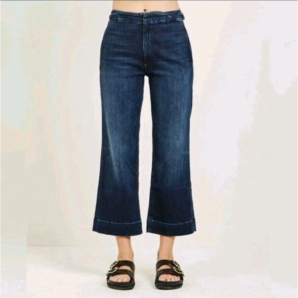 Mother The Zipper Cinch Greaser jeans Squeeze Play 26 Wide Leg Dark Wash Cropped